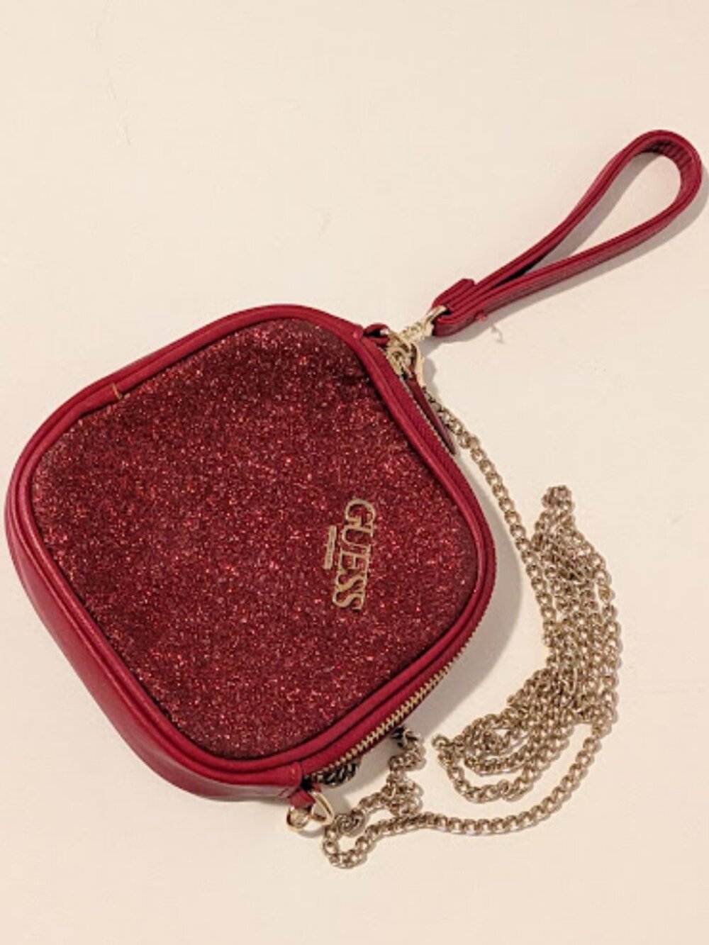 Red Square Glitter Guess Bag Crossbody Clutch Small Size
